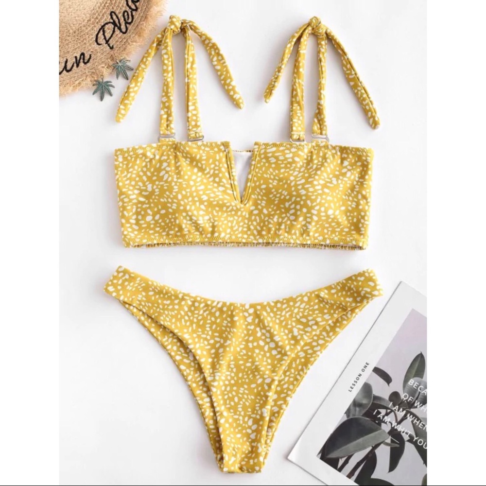 ZAFUL Leopard V-Wired Shirred Bandeau Bikini